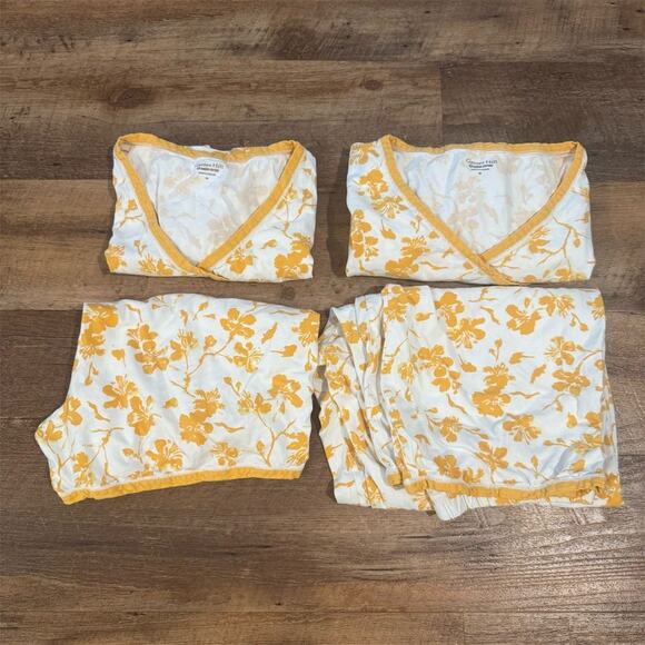 Garnet Hill 4-Piece Green Cotton Asian Wrap Yellow Floral Pajama Set M READ - Picture 9 of 9